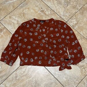 Madewell Brown and Red Tie Front Blouse